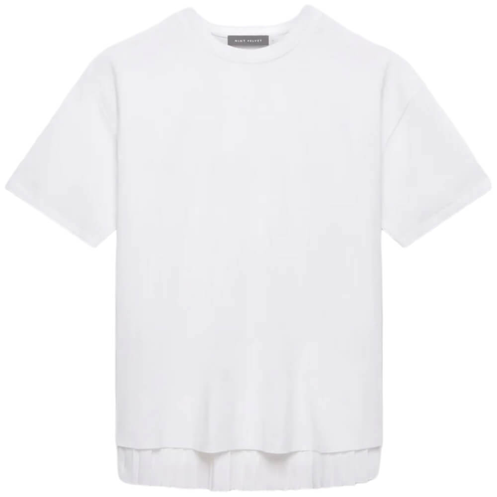Mint Velvet White Cotton Blend Pleated T Shirt
